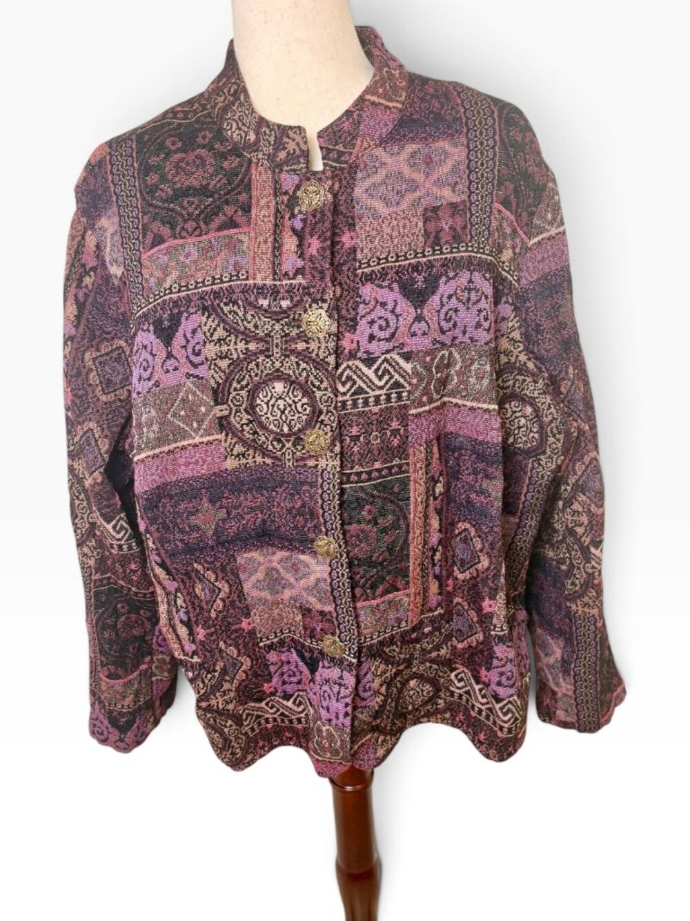 Vintage Dressbarn Purple Tapestry Patchwork Art to Wear Jacket Size 2X